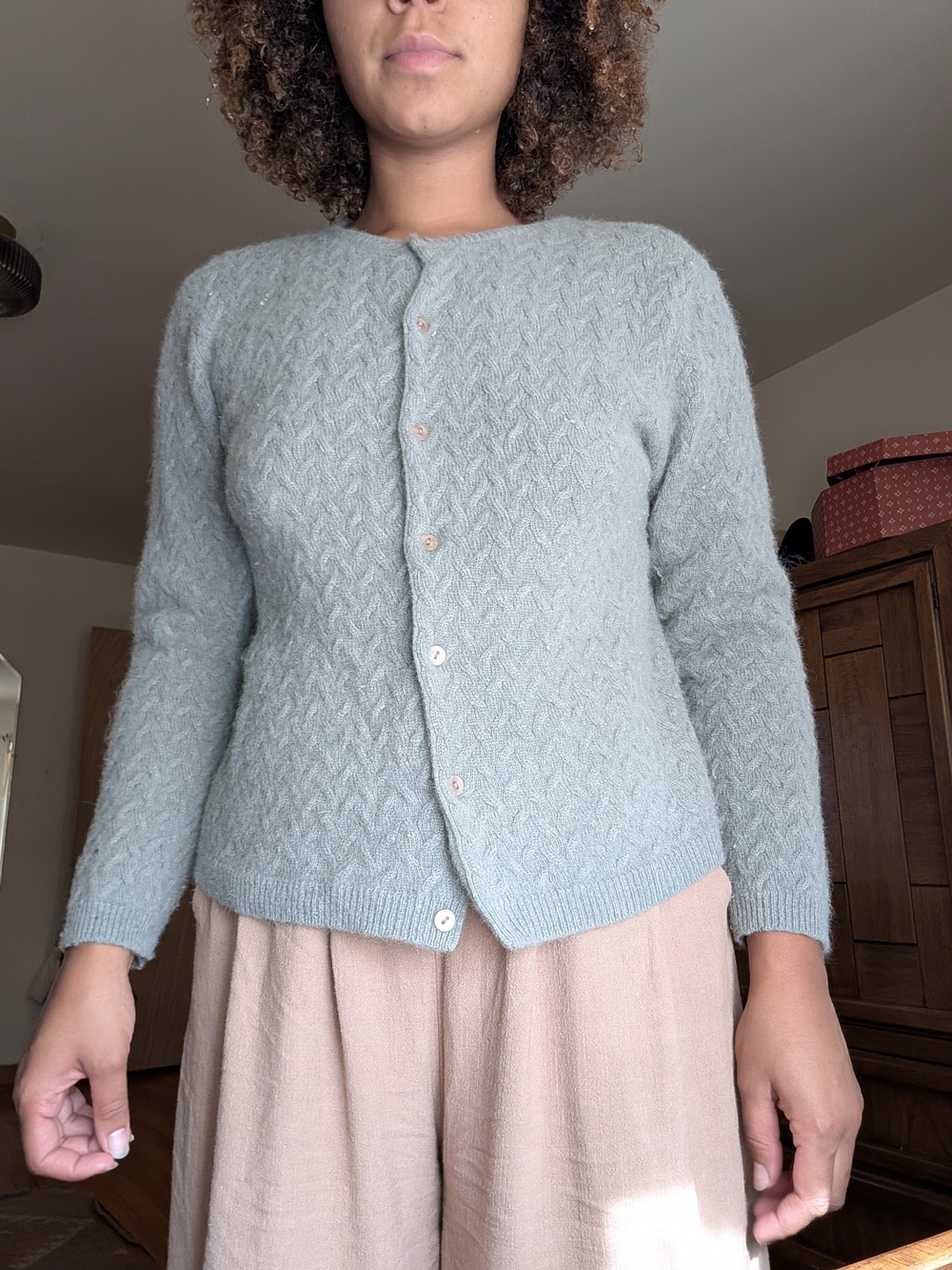 Willi Smith Light Sage Green Textured Button-Front Cardigan